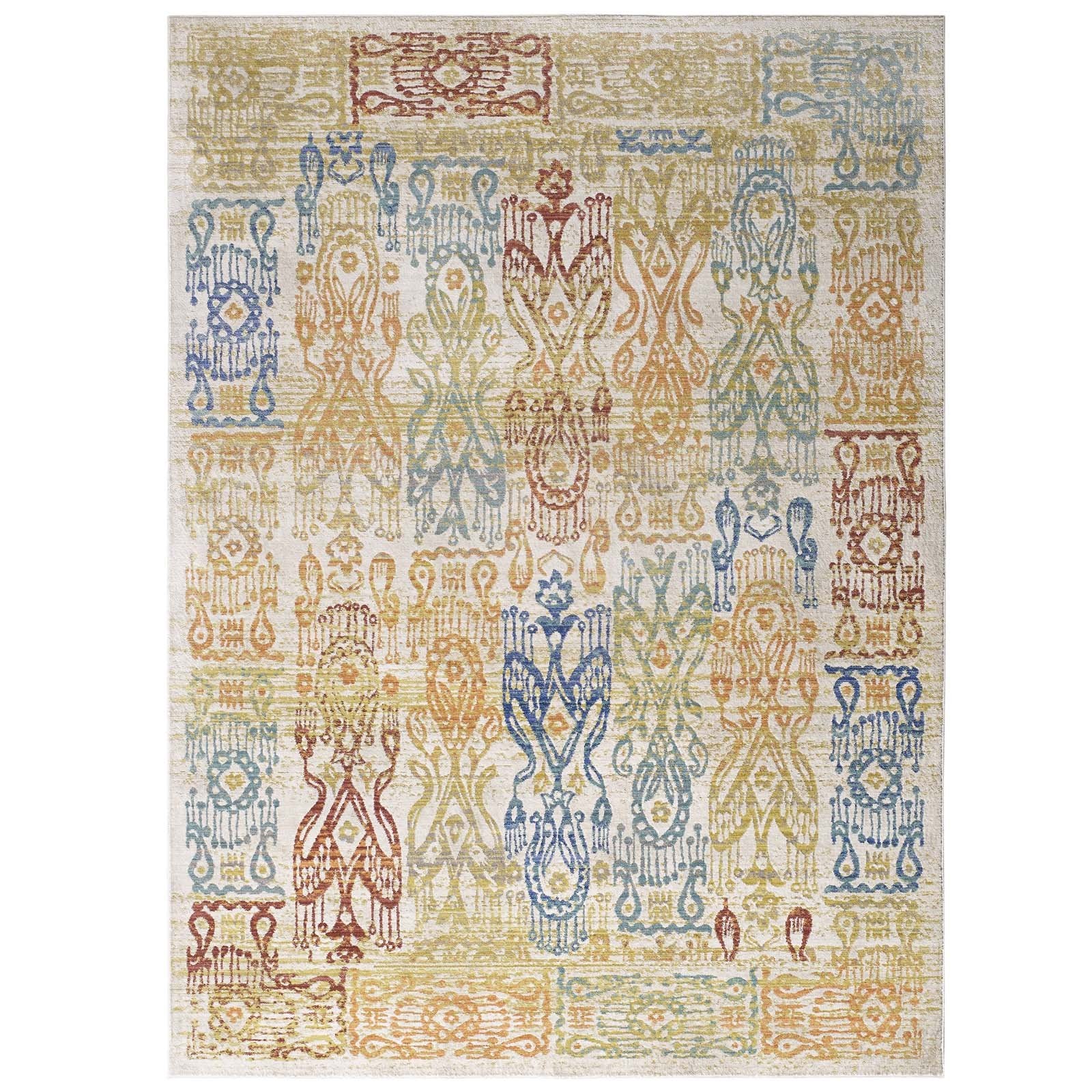Modway Solimar Distressed Colorful Southwestern Aztec 4X6 Area Rug In Multicolored