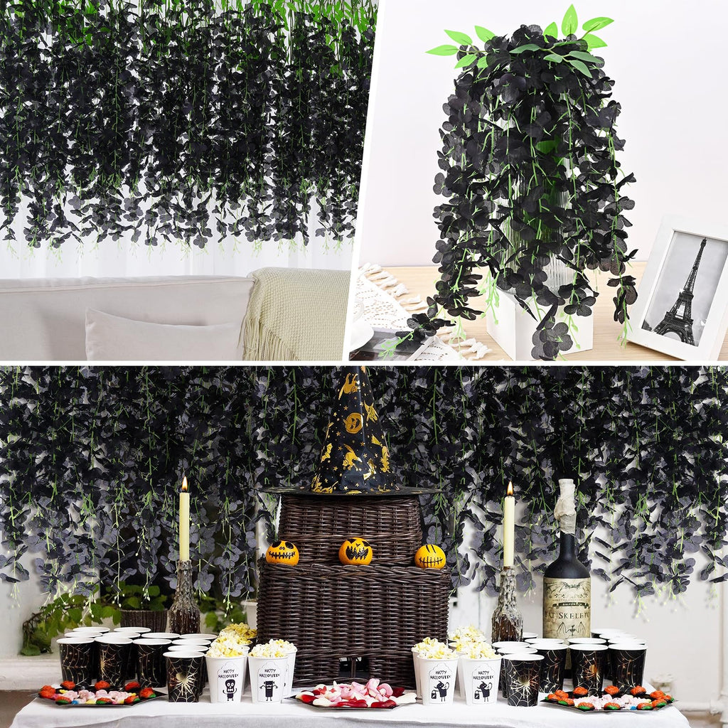 Bleum Cade 10 Pcs Black Wisteria Hanging Flowers, 3.6Ft/Pcs Fake Wisteria Flowers, Artificial Hanging Wisteria Garland For Weddi