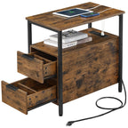 Vasagle Side Table With Charging Station, Narrow End Table With 2 Drawers, Slim Nightstand And Bedside Table With Storage, For Small Spaces, Rustic Brown + Black