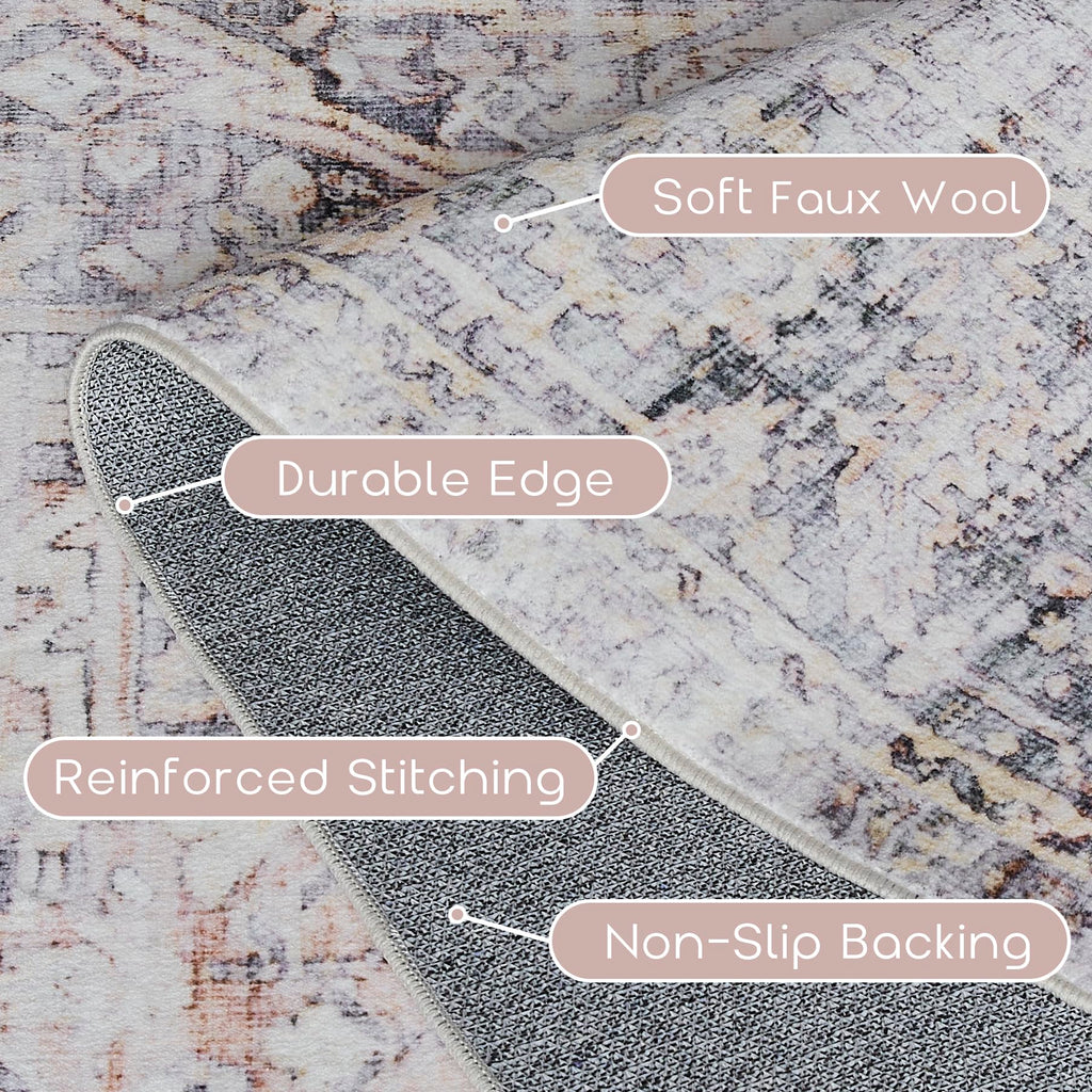 Bileehome Nursery Rug Girl Baby,Boho Neutral Washable Soft 6X9 Area Rug For Bedroom,Pink And Grey