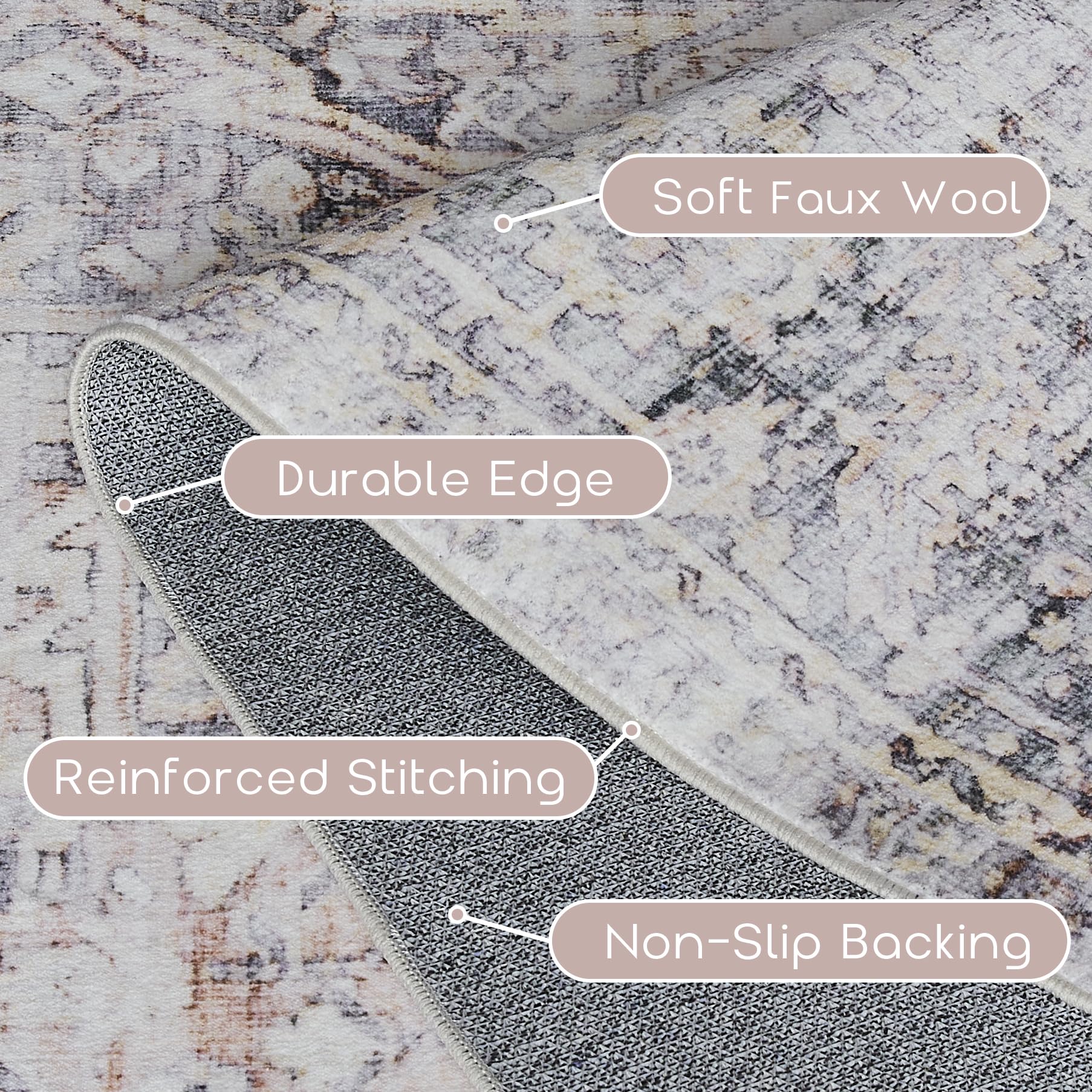 Bileehome Nursery Rug Girl Baby,Boho Neutral Washable Soft 6X9 Area Rug For Bedroom,Pink And Grey