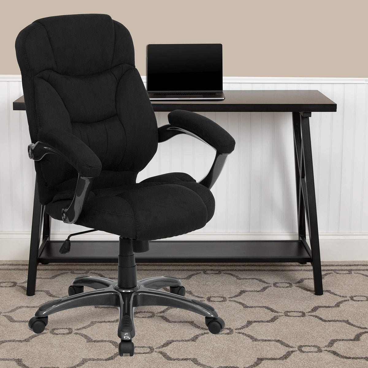 Flash Furniture Jessie High Back Black Microfiber Contemporary Executive Swivel Ergonomic Office Chair With Arms