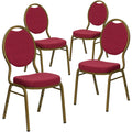 4 Pk. Teardrop Back Stacking Chair with Burgundy Patterned Fabric - Gold Frame