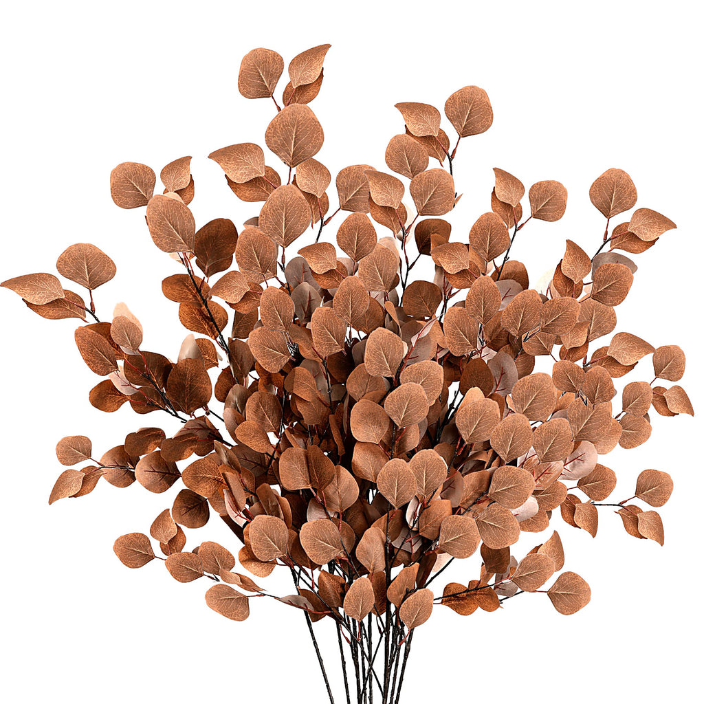 Sggvecsy 6 Pcs Fall Artificial Eucalyptus Stems Long Silver Dollar Leaves Fake Silk Eucalyptus Leaf Branches for Indoor Home Aut