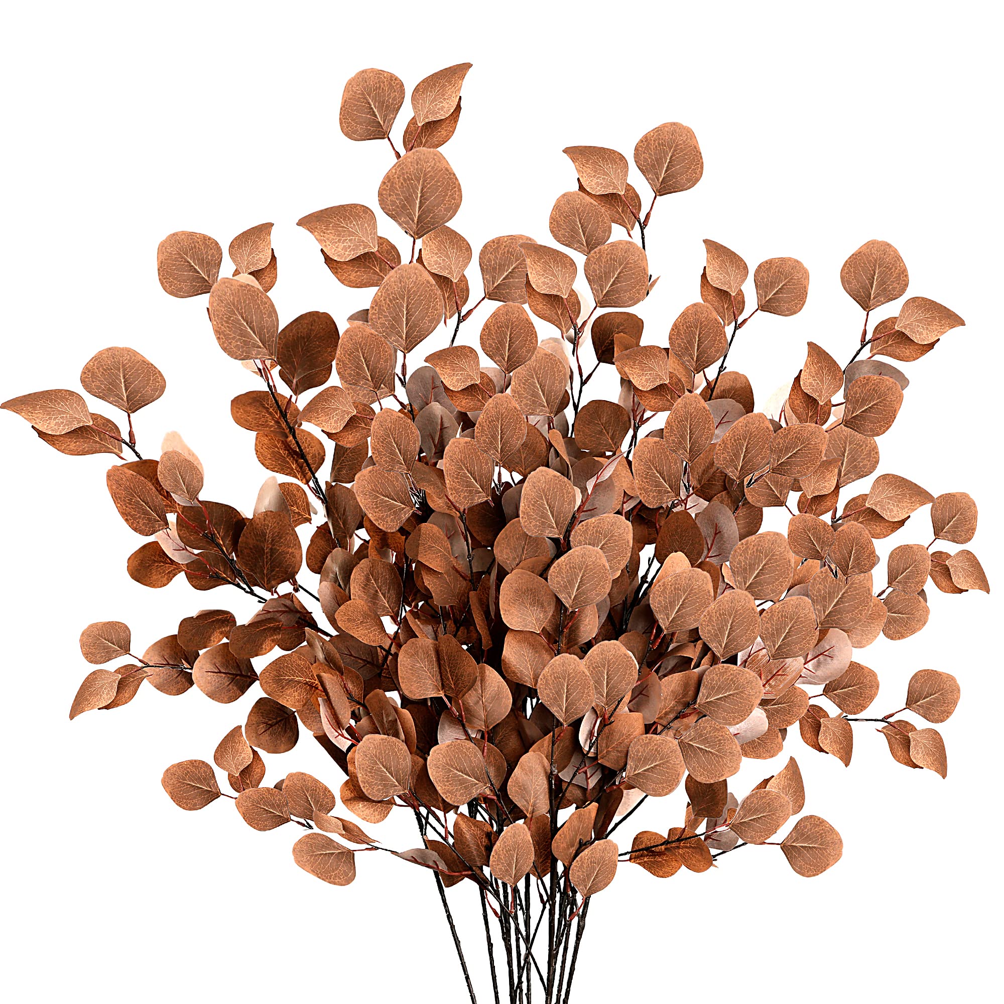 Sggvecsy 6 Pcs Fall Artificial Eucalyptus Stems Long Silver Dollar Leaves Fake Silk Eucalyptus Leaf Branches for Indoor Home Aut