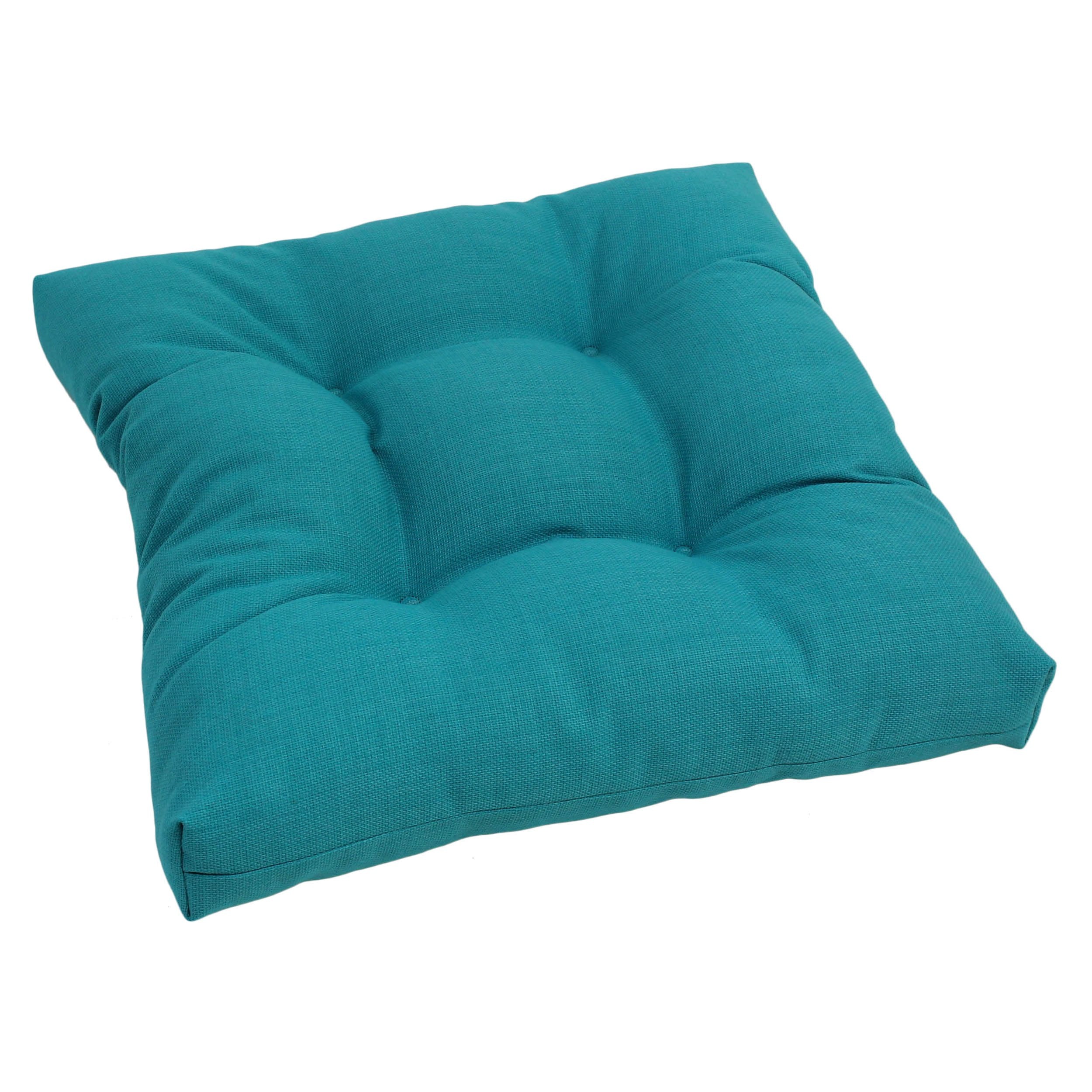 Blazing Needles Indoor/Outdoor Square Tufted Chair Cushion, 19 x 19, Aqua Blue