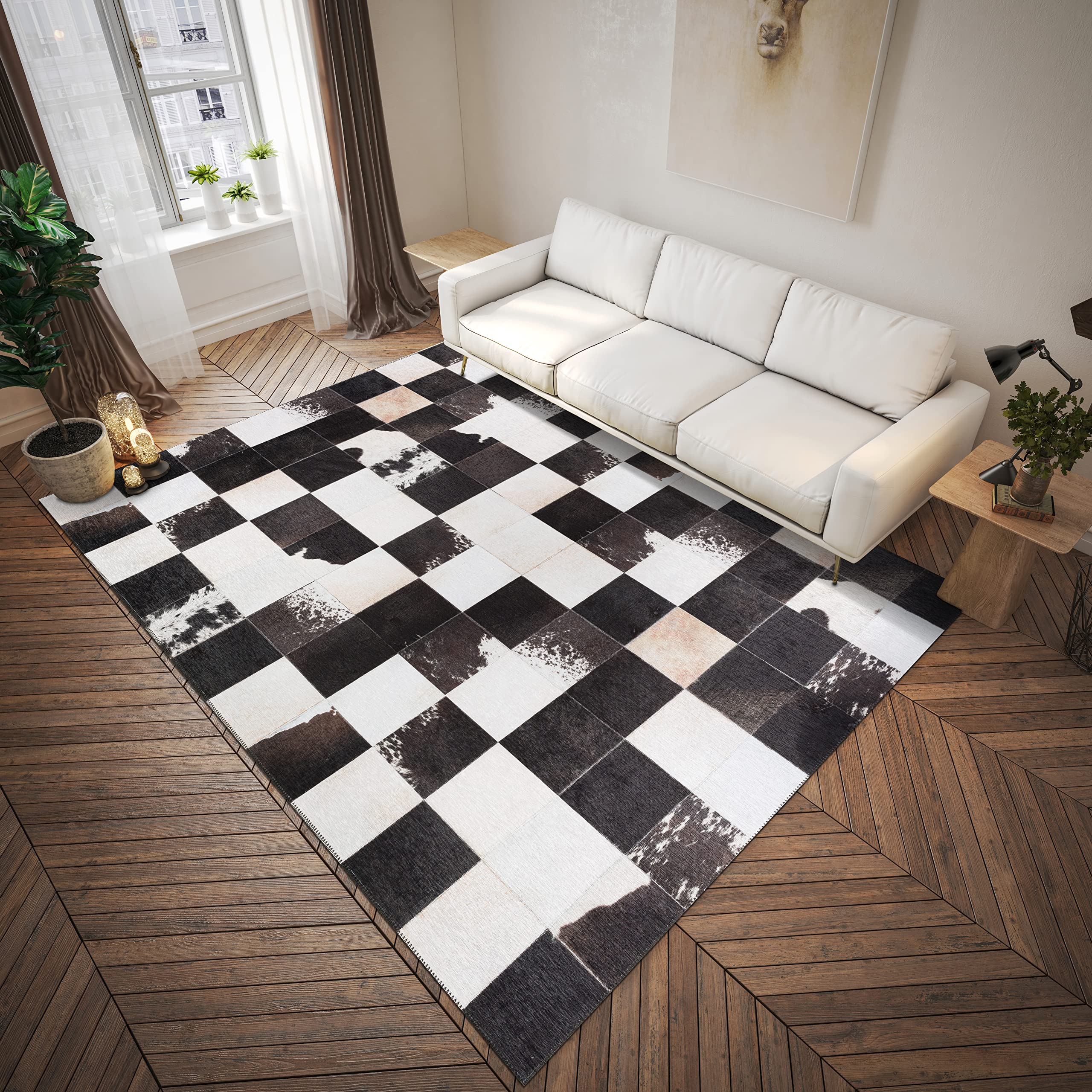 Dalyn Rugs Stetson Patchwork Faux Cowhide Ss10 Midnight 5' X 7'6"