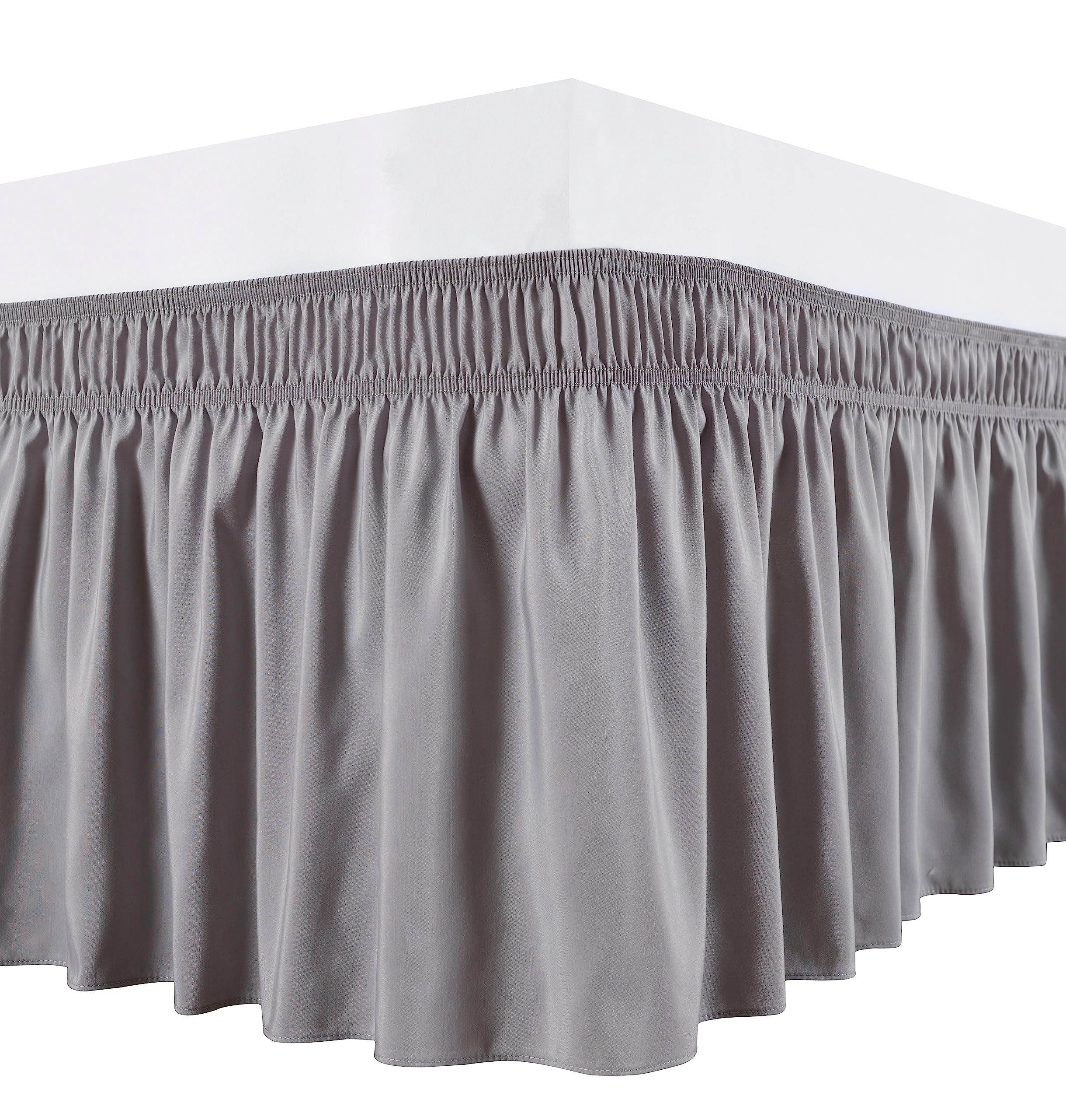 Biscaynebay Wrap Around Bed Skirts For Queen Beds 19' Long Drop, Silver Grey Adjustable Elastic Dust Ruffles Easy Fit Wrinkle &