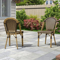 Purple Leaf Bistro Chair (Set Of 2) French Hand-Woven Wicker Chairs For Outdoor Patio Porch Garden Indoor, Bamboo Print Finish,