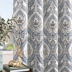 Jinchan 100% Blackout Curtains 90 Inch Length 2 Panels Blue Damask Medallion Window Curtains For Bedroom Grommet Thermal Insulated Drapes For Living Room Vintage Luxury Window Treatments Set