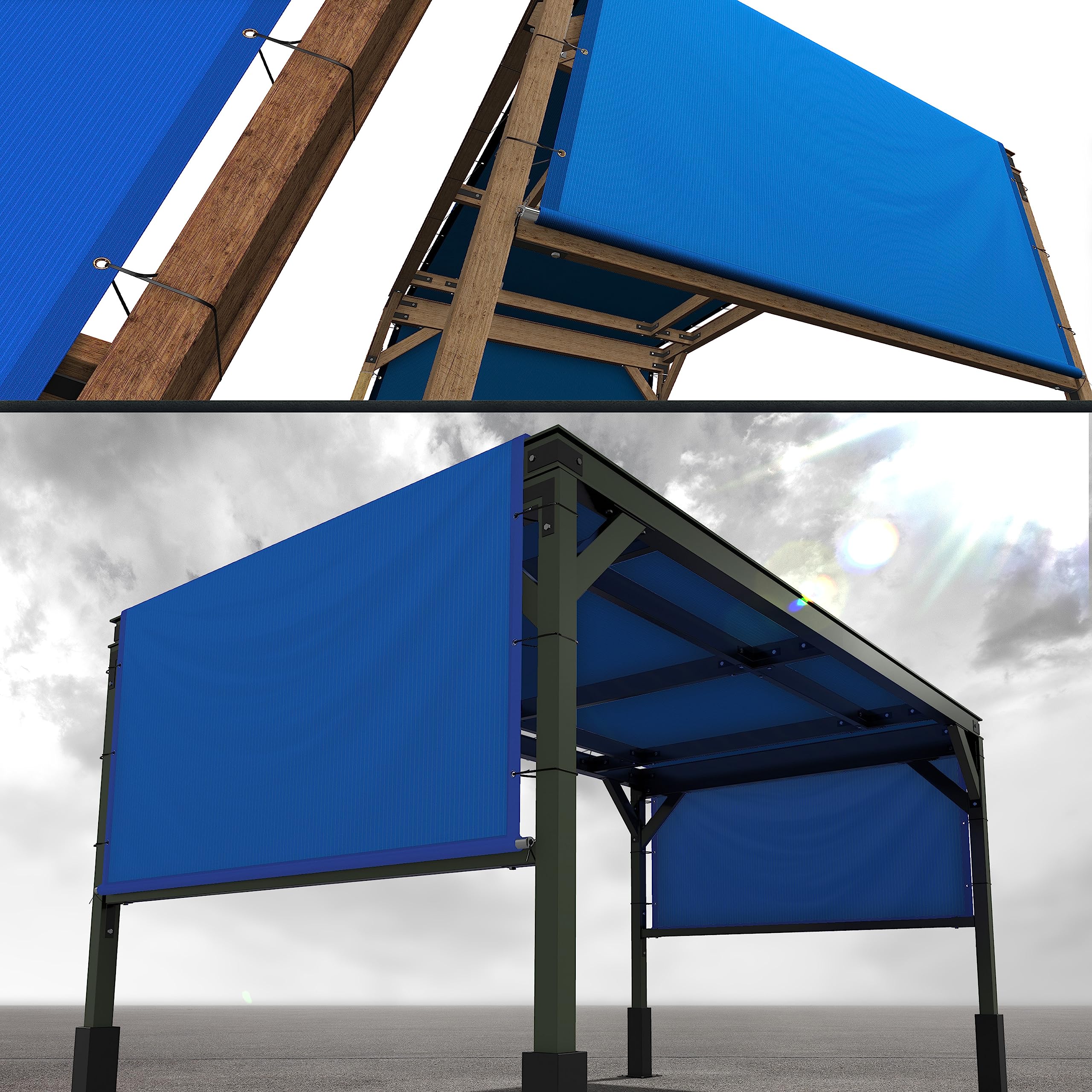 Royal Shade 5' W X 7' L Blue Pergola Sun Shade Canopy Replacement Cover With Stainless Steel Weighted Rods, 95% Uv Blockage, Com