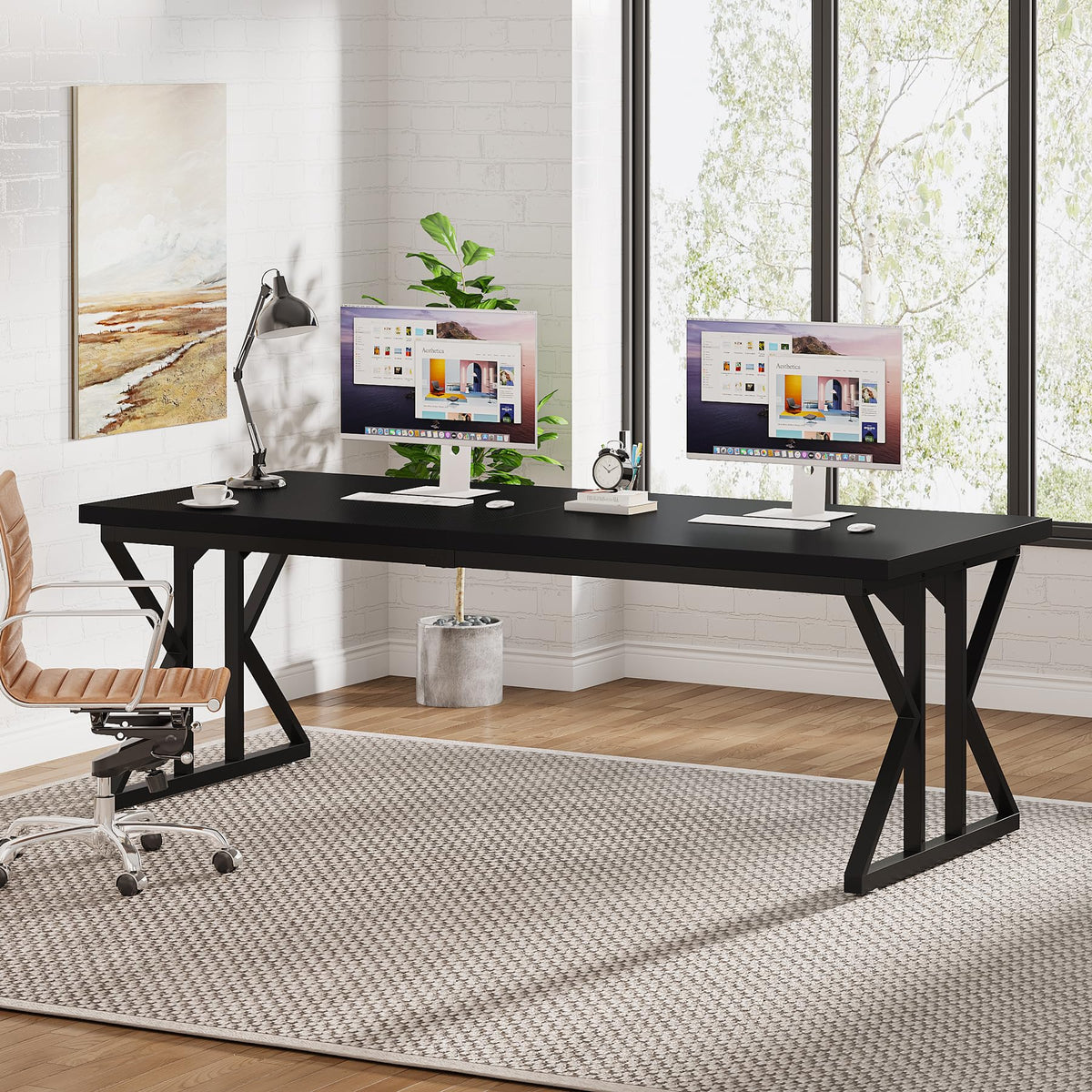 Tribesigns 78.7-Inch Executive Desk, Large Computer Office Desk Workstation, Modern Simple Style Laptop Desk Study Writing Table Business Furniture For Home Office (Black, 78.7 Inch)