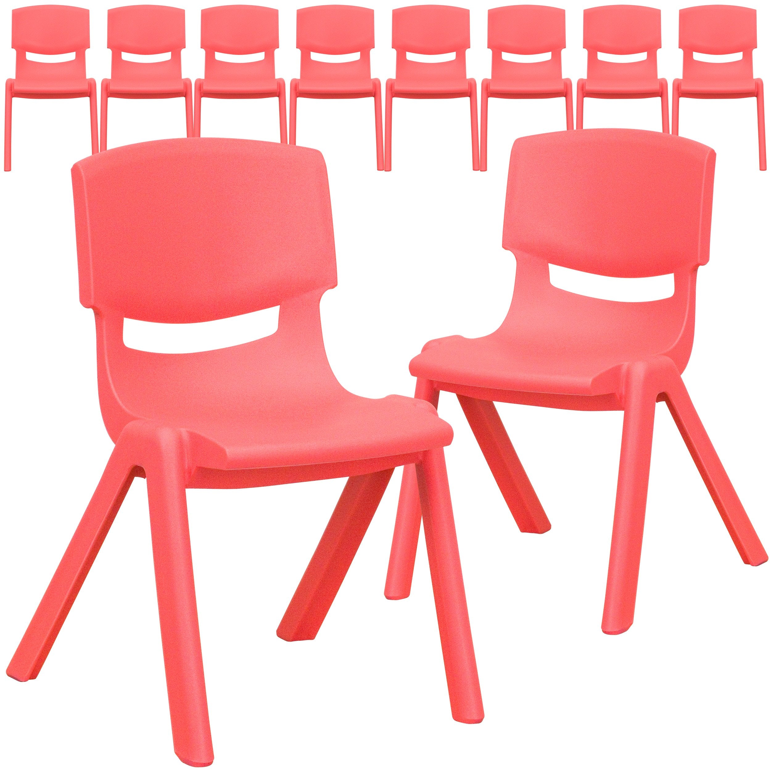 10 Pk. Red Plastic Stackable School Chair with 12 Seat Height