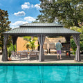 Domi 12 X 18 Hardtop Gazebo Aluminum Frame Canopy With Netting & Curtains, Outdoor Permanent Metal Pavilion With Galvanized Stee