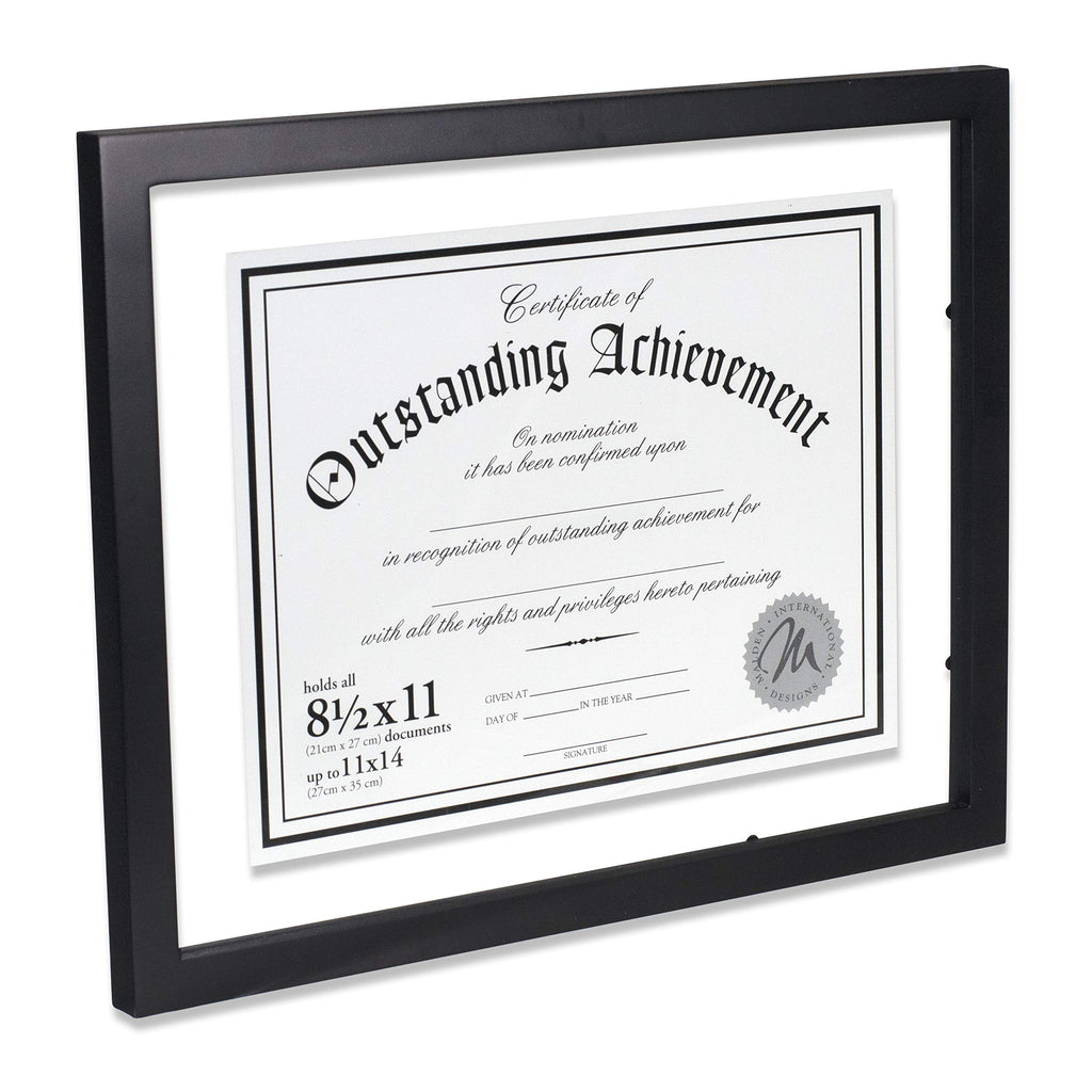Malden International Designs Wood Floater Document Frame, 8.5X11/11X14, Black