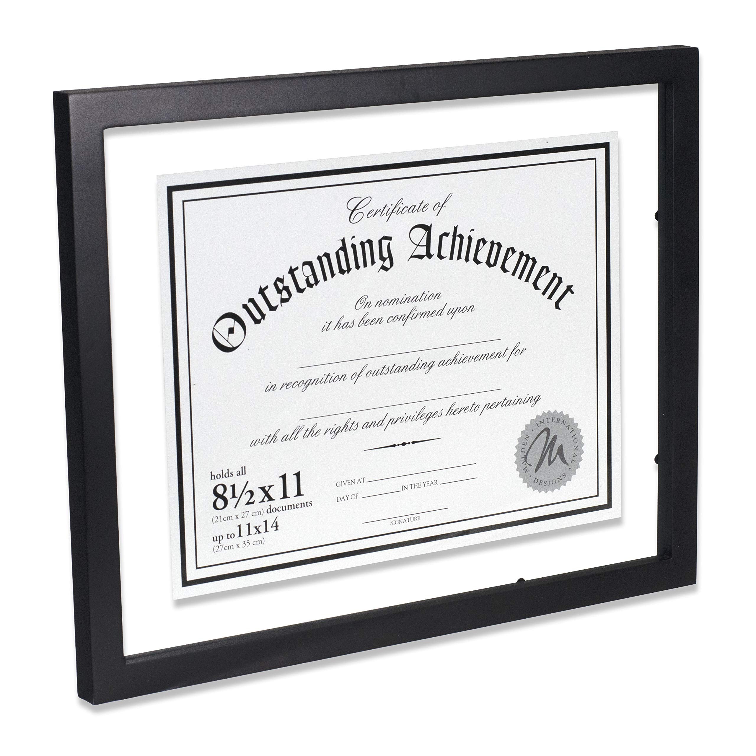 Malden International Designs Wood Floater Document Frame, 8.5X11/11X14, Black
