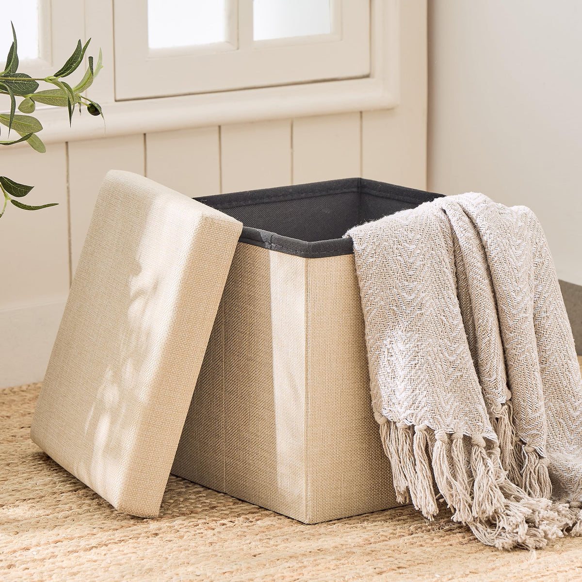 Home Centre Corsica Foldable Ottoman With Storage  Beige