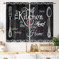 Laifzere Black Farmhouse Rustic Kitchen Curtains Wooden Wood Small Short Cafe Window Curtains Vintage Fork Spoon Retro Barn Bath