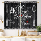 Laifzere Black Farmhouse Rustic Kitchen Curtains Wooden Wood Small Short Cafe Window Curtains Vintage Fork Spoon Retro Barn Bath
