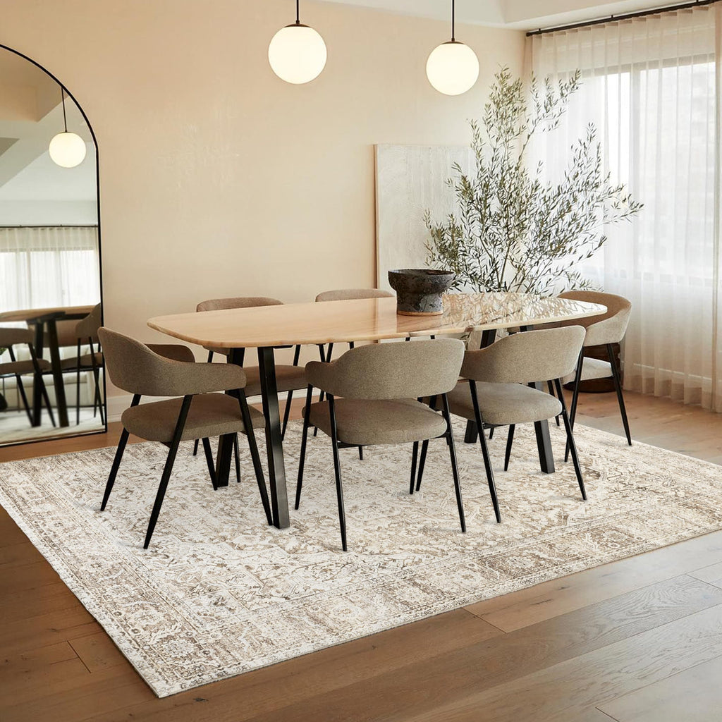 Bileehome 8X10 Washable Large Area Rugs For Living Room,Neutral Boho Modern Farmhouse Rug For Bedroom,Beige Tan