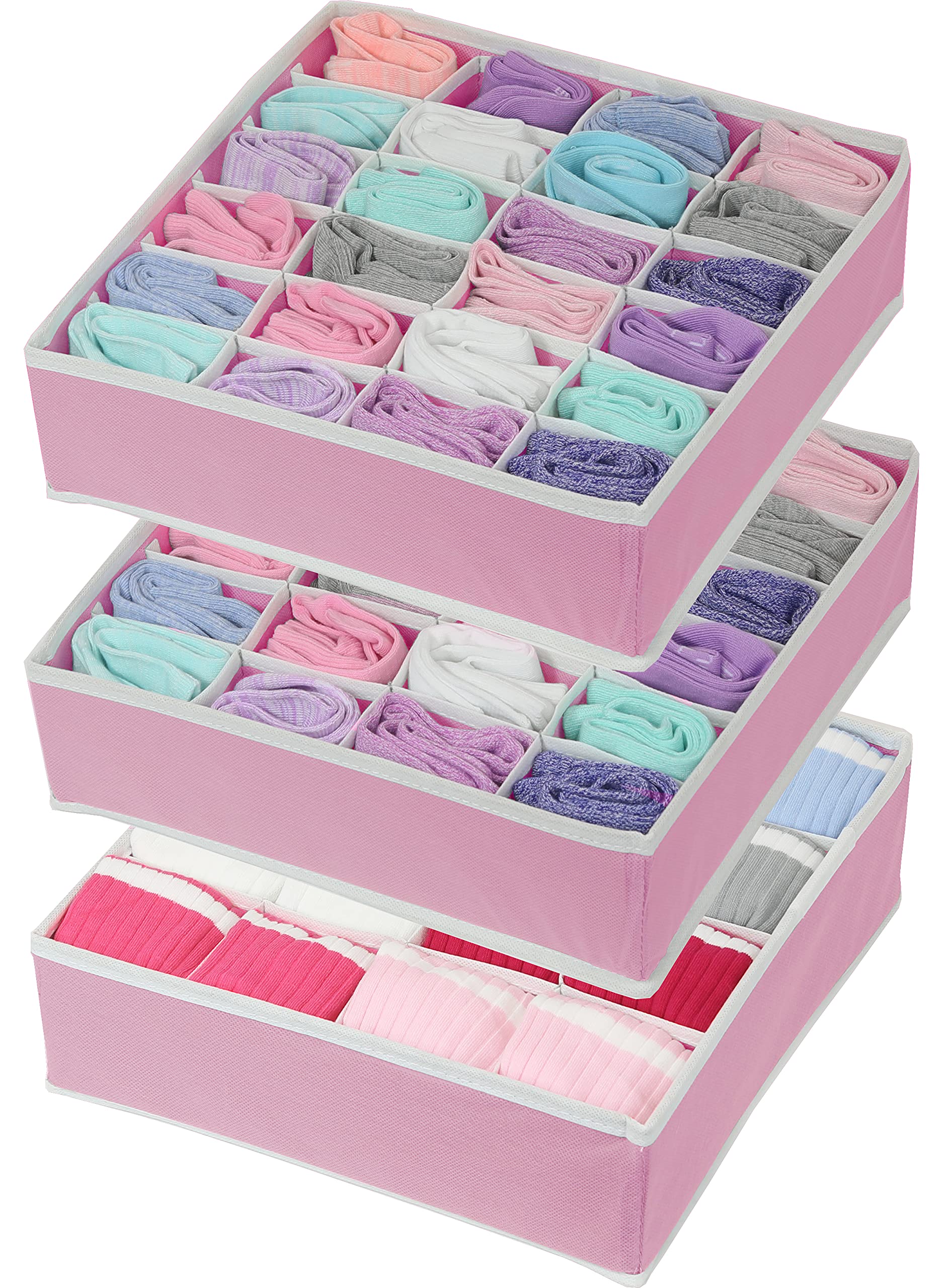 Simple Houseware Closet Drawer Organizer for Clothes, Socks and Underware, 3 Pack, Pink