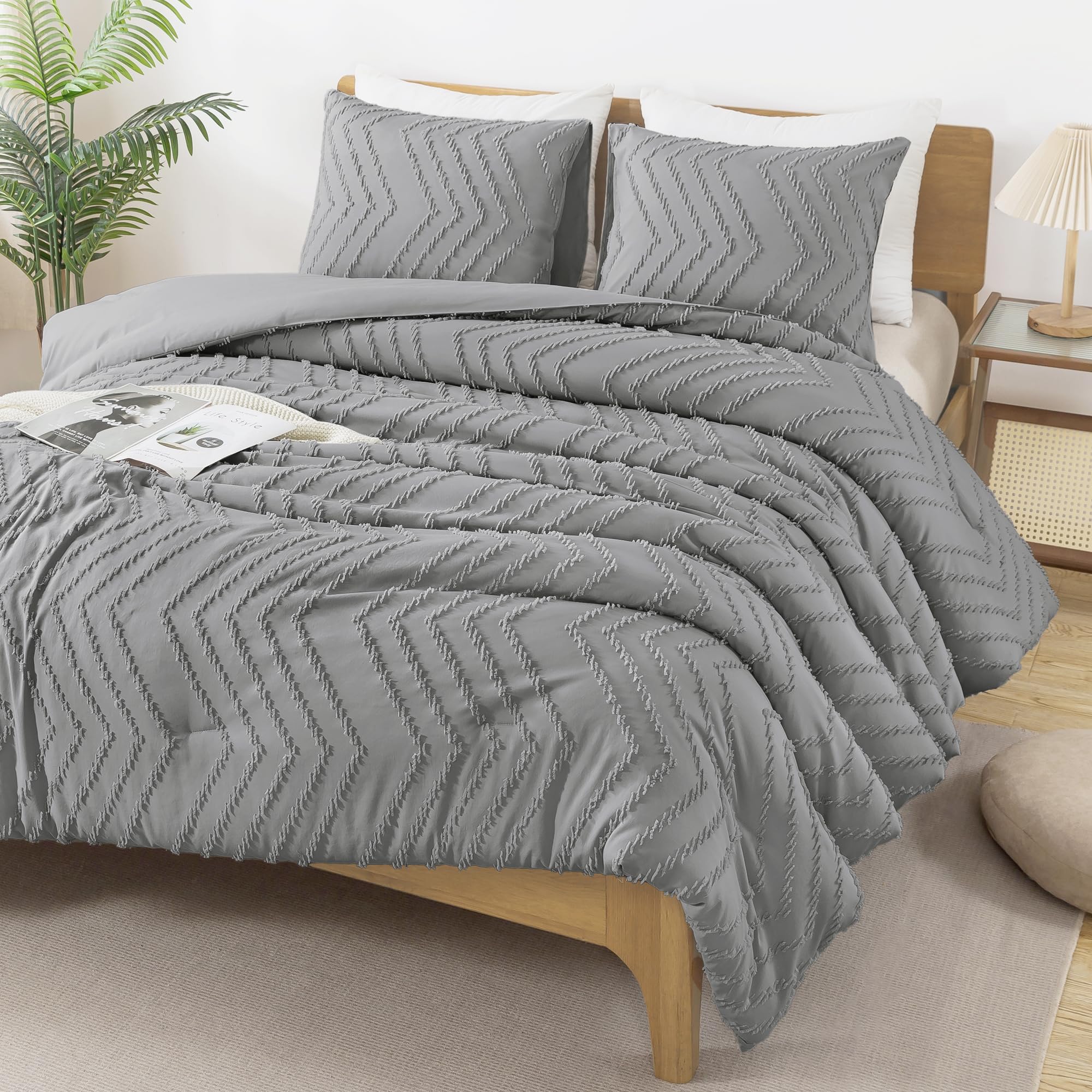 Andency Medium Grey California King Comforter Set, Boho Cal King Soft Warm Tufted Bedding Comforter Sets, 3 Pieces Cali King Aes