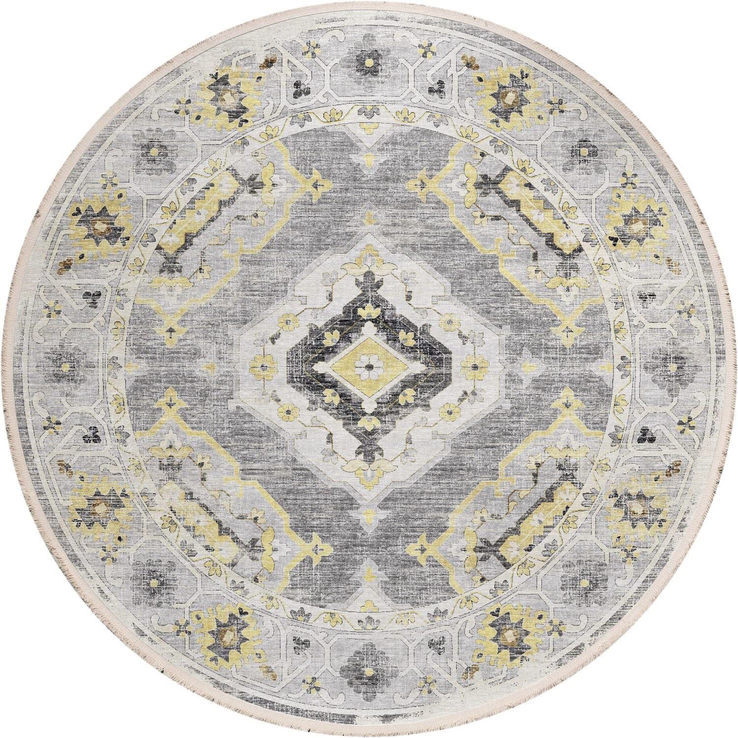 Marbella Mb1 Grey Traditional Rug Round 4' X 4'
