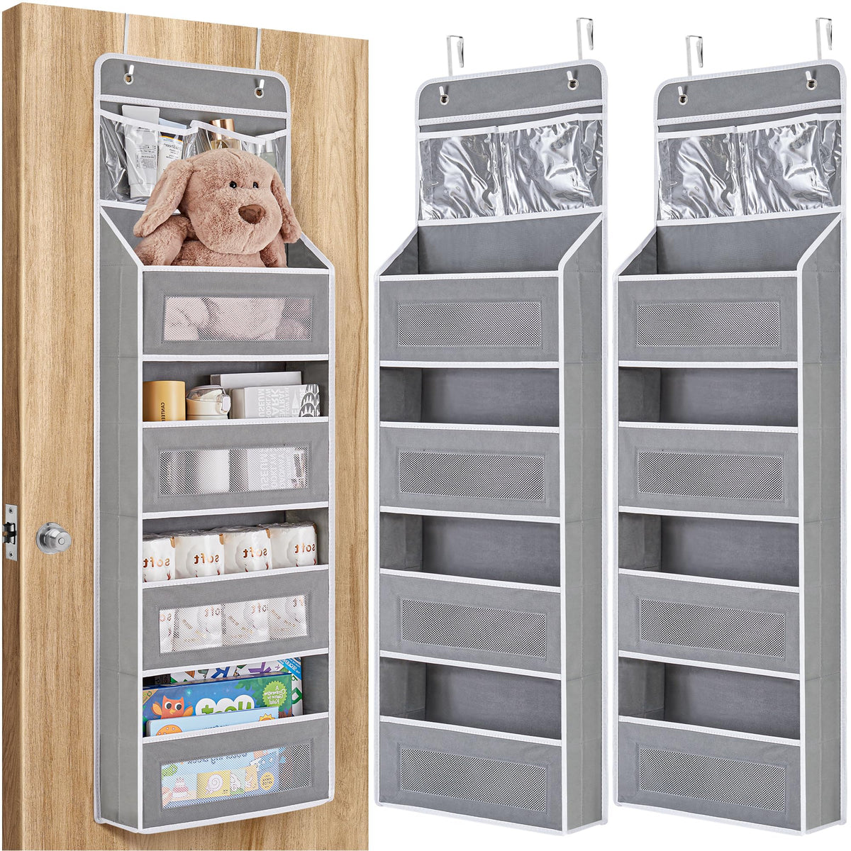 Jarlink 2 Pack 5Shelf Over Door Organizer Storage, Upgrade Hanging Storage With Clear Window, 50 Lbs Load Storage Organizer For