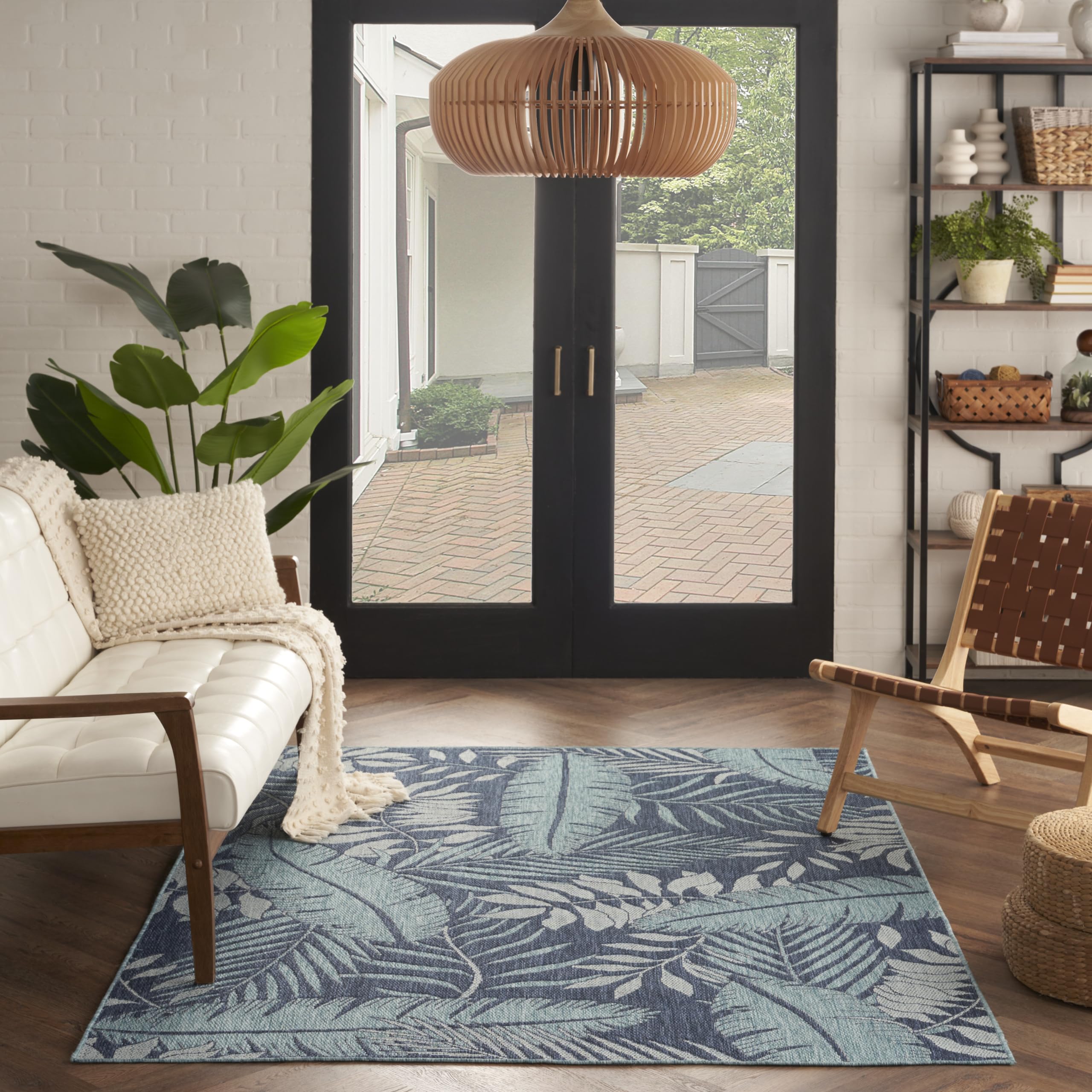 Nourison Garden Oasis Indoor-Outdoor Navy 5' X 7' Area Rug, Easy-Cleaning, Non Shedding, Bed Room, Living Room, Dining Room, Bac