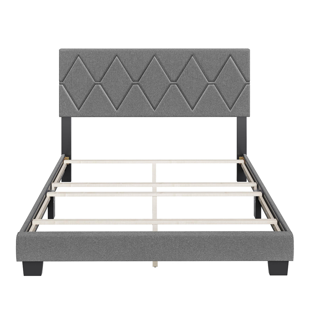 Boyd Sleep Diamond Upholstered Platform Bed with Headboard and Durable Mattress Foundation with Strong 4 Wood Slat Supports, Box Spring Required: Queen, Gray