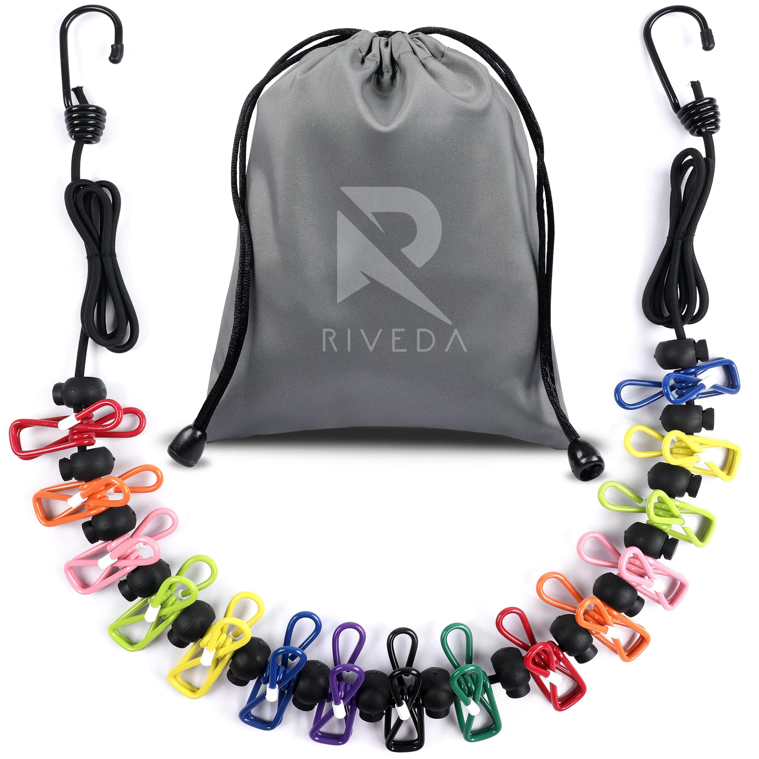 Portable Travel Clothesline with 15 Colorful Clips & Bag, Elastic RV & Camping Clothes Line for Indoor Laundry Drying Line & Out