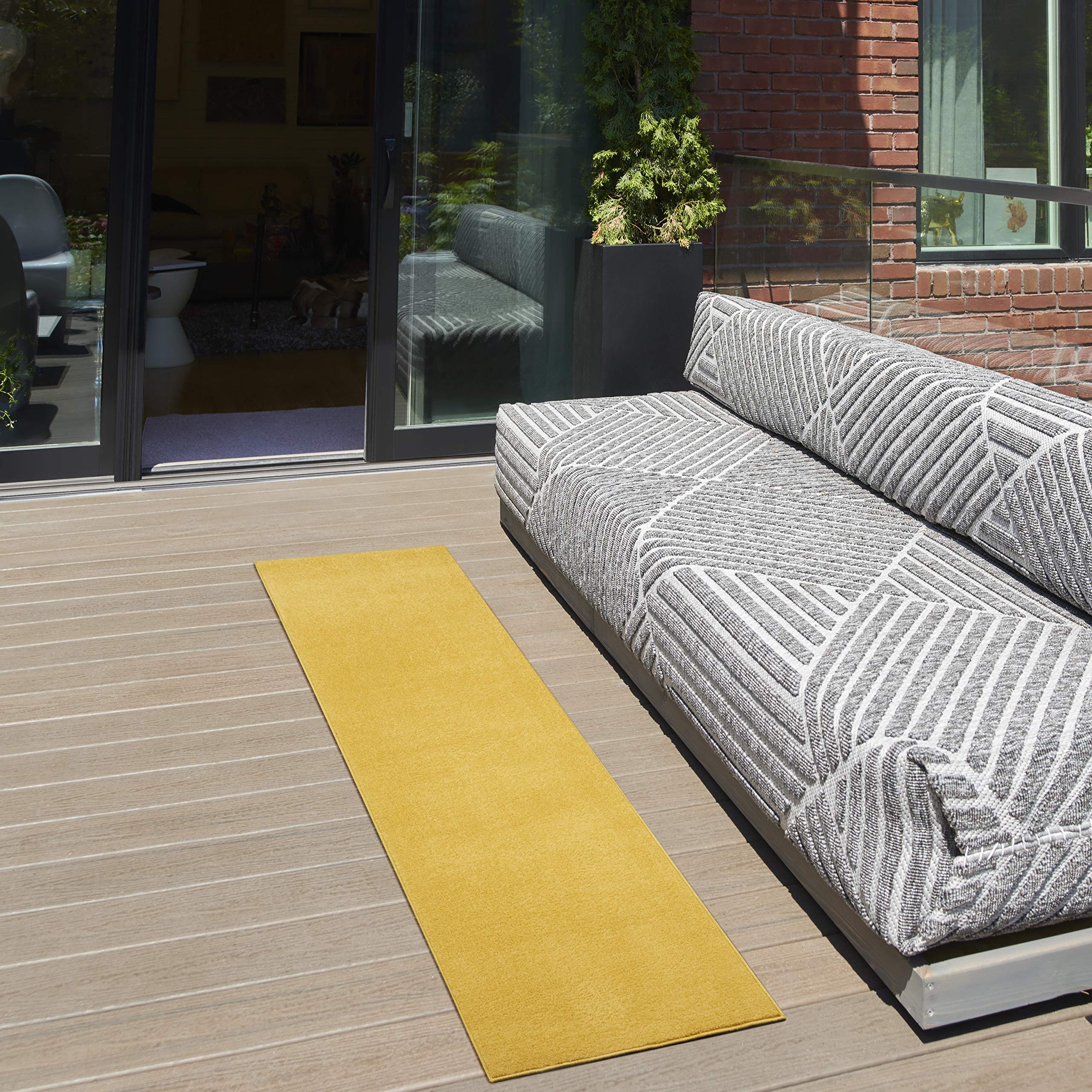 Nourison Essentials Indoor/Outdoor Yellow 2' X 6' Area Rug, Easy Cleaning, Non Shedding, Bed Room, Living Room, Dining Room, Backyard, Deck, Patio (2X6)