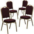 4 Pk. Stacking Chair with Burgundy Patterned Fabric - Gold Frame