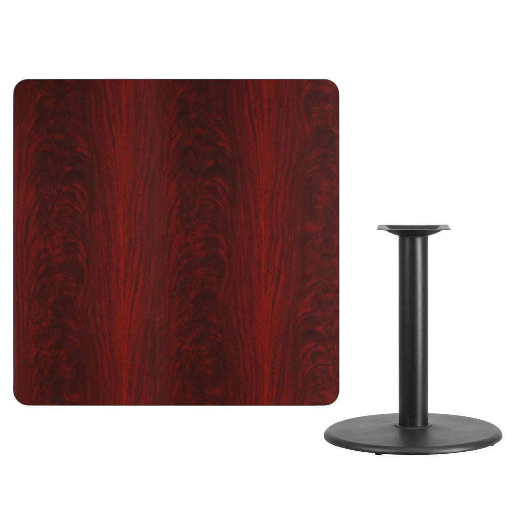 Flash Furniture Graniss 42'' Square Mahogany Laminate Table Top With 24'' Round Table Height Base