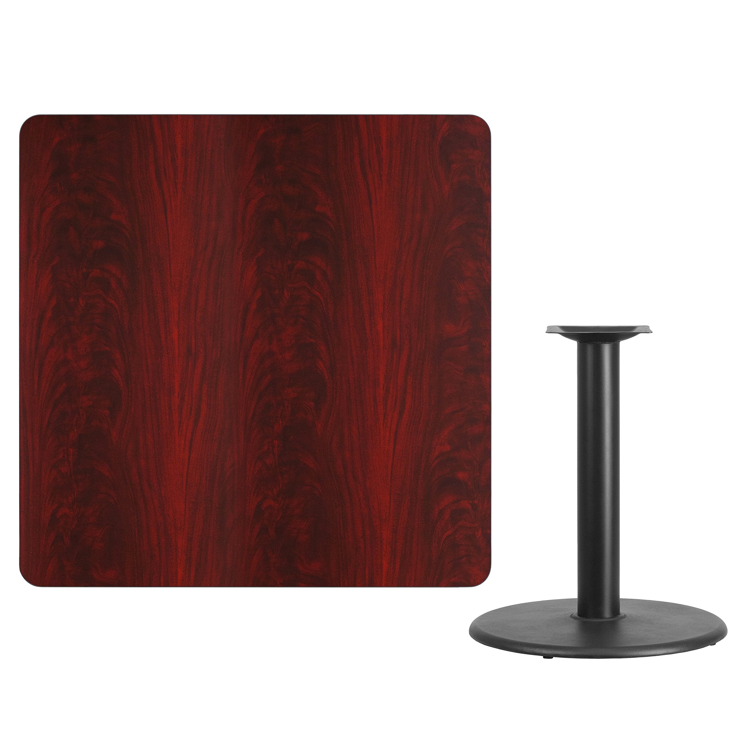 Flash Furniture Graniss 42'' Square Mahogany Laminate Table Top With 24'' Round Table Height Base