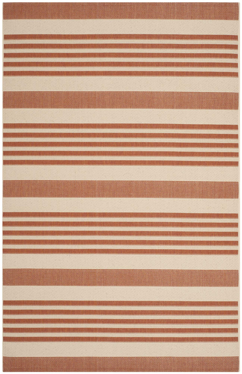 SAFAVIEH Courtyard Collection Area Rug - 5'3'' x 7'7'', Terracotta & Beige, Stripe Design, Non-Shedding & Easy Care, Indoor/Outd