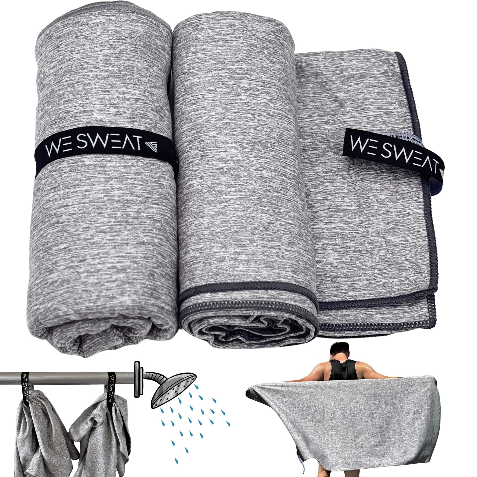 We Sweats (2 Pack) Microfiber Towels Perfect for Travel, Gym Shower & Camping. Ultra Compact - Lightweight Shower Towel - Soft 