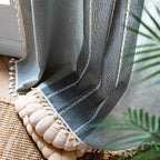 Sutuo Home Boho Curtains 108 Inch For Bedroom Living Room, Semi Blackout Linen Farmhouse Shabby Chic Tassels Window Treatment Bohemian Embroidery Drape, Rod Pocket 1 Panel 52' W X 108' L, Gray Linen