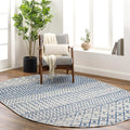 Livabliss Chester Boho Moroccan Area Rug, 4' x 6' Oval, Cream/Royal Blue