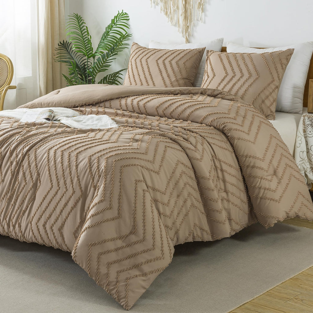 Litanika Taupe King Comforter Set, 3 Pieces Lightweight Tufted Bedding Sets, Down Alternative Comforter Fluffy Bed Set Gift Choi