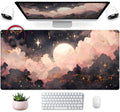 Pink Black Clouds Desk Mat Xxl Large Extended Gaming Mouse Pad Celestial Mousepad With Stitched Edges, Office Desktop Decor Desk