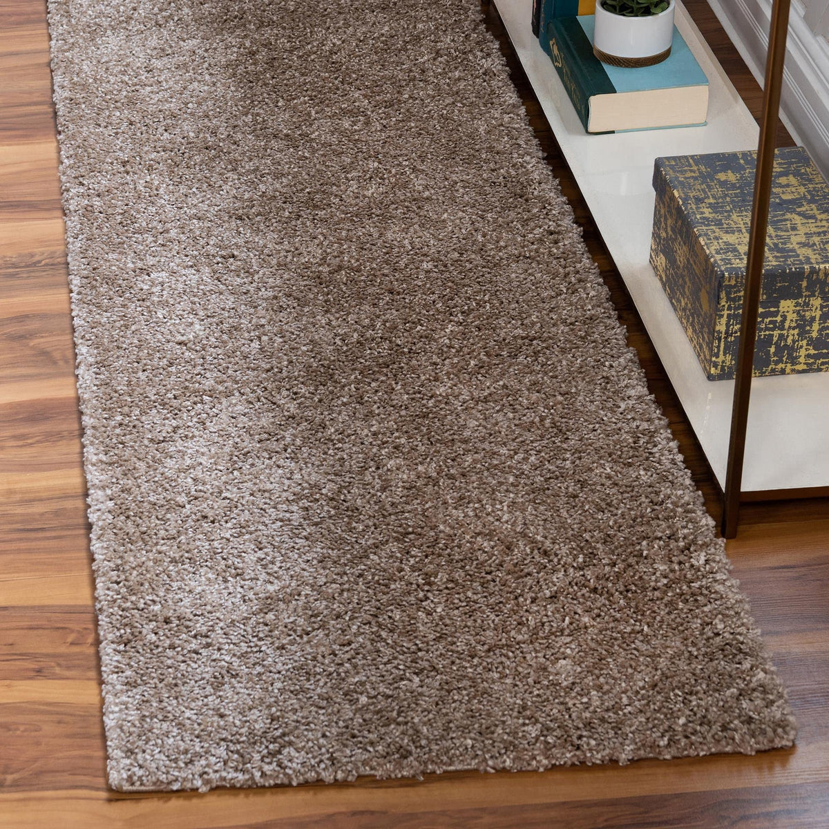 Rugs.com Soft Solid Shag Collection Runner Rug - 6 Ft Runner Khaki Shag Rug Perfect for Hallways, Entryways