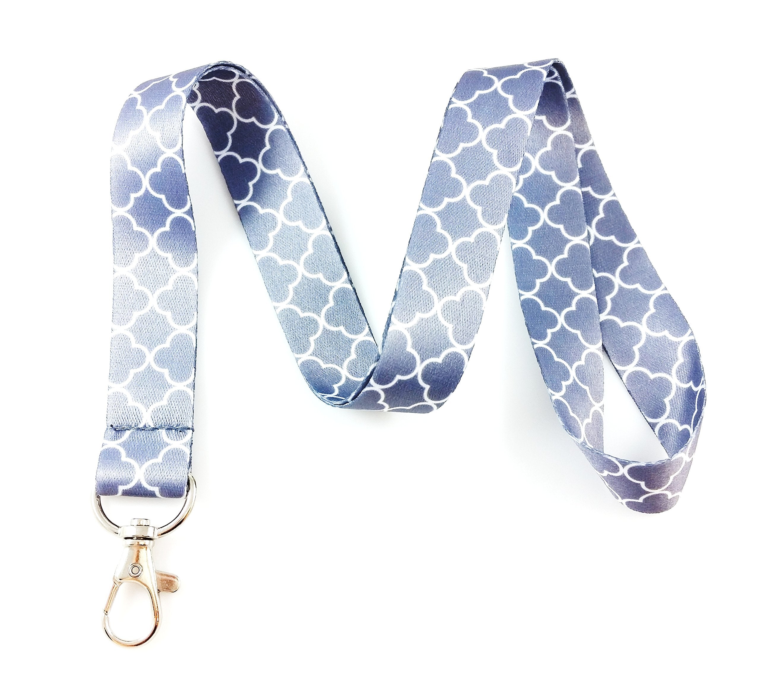 Trellis Print Lanyard Key Chain Id Badge (Gray)
