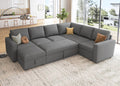 HONBAY Sectional Sleeper Sofa with Pull Out Bed, U Shaped Couch with Storage, Modular Sectional Couches for Living Room, Dark Gr