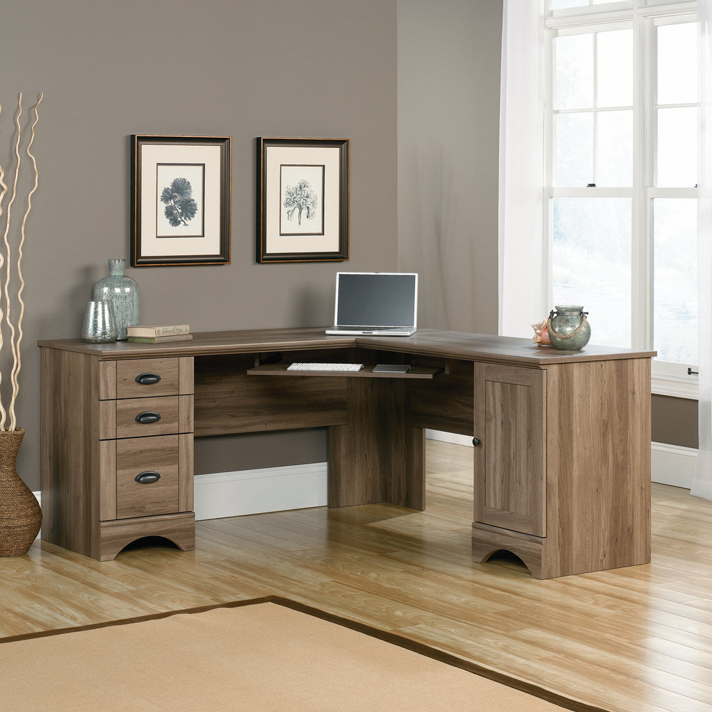 Sauder Harbor View Computer Desk, 66.14'D X 66.14'W X 30.28'H , Salt Oak Finish