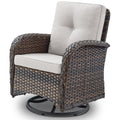 Patio Furniture Swivel Glider Pe Wicker Chair, Outdoor Swivel Rocker Seating With Cushions For Porch Deck Balcony, Brown/Beige