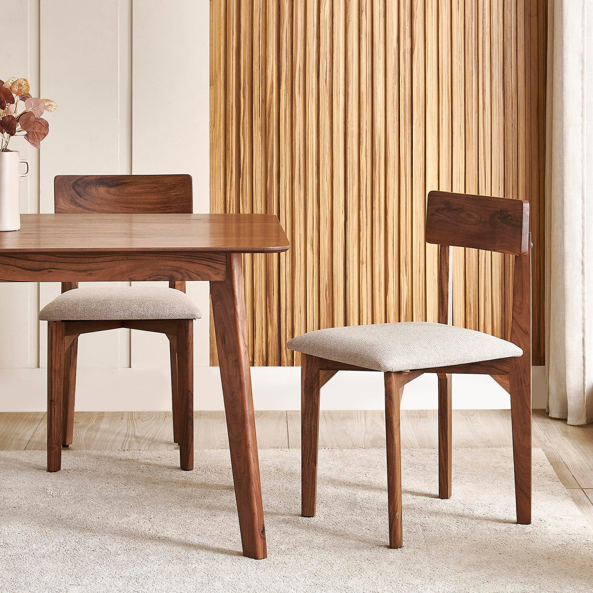 Home Centre Nesta|Fabric Chair|Solid Wood|Dining Chairs|Walnut1 Year Warranty