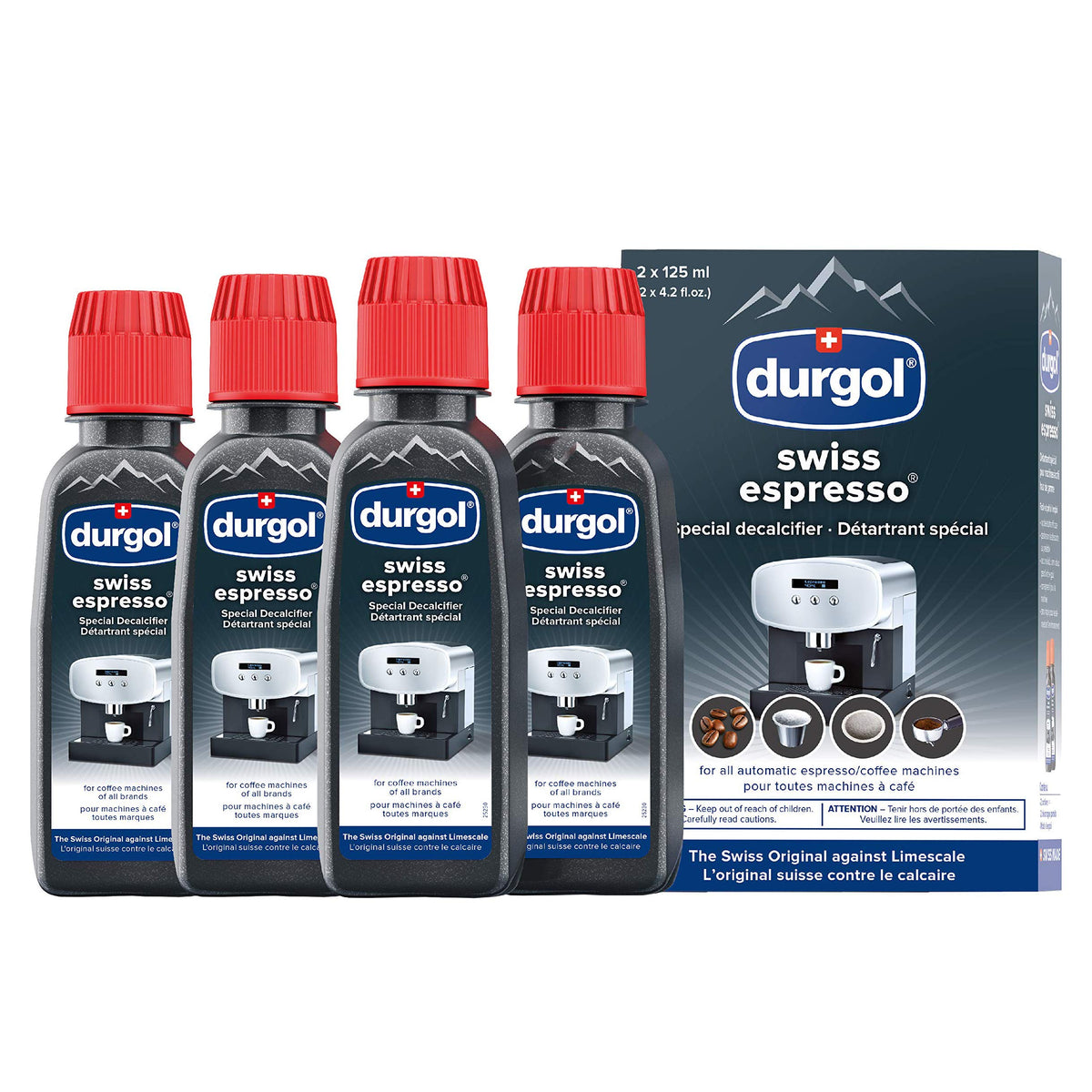 Durgol Swiss Espresso, Descaler and Decalcifier for All Brands of Espresso Machines and Coffee Makers, 4.2 Fluid Ounces (Pack of