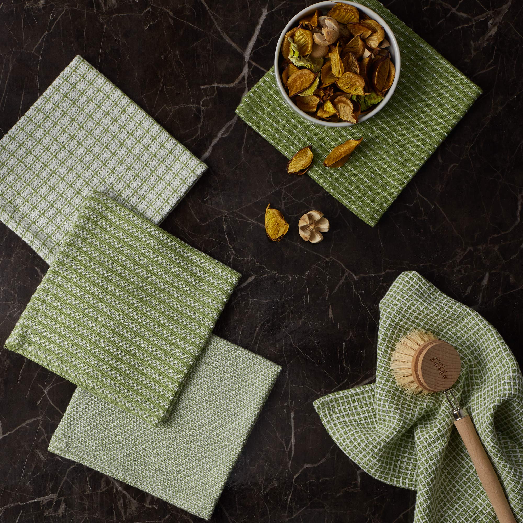 Dii Everyday Kitchen Collection Assorted Dishcloth Set, 12X12, Antique Green, 5 Count
