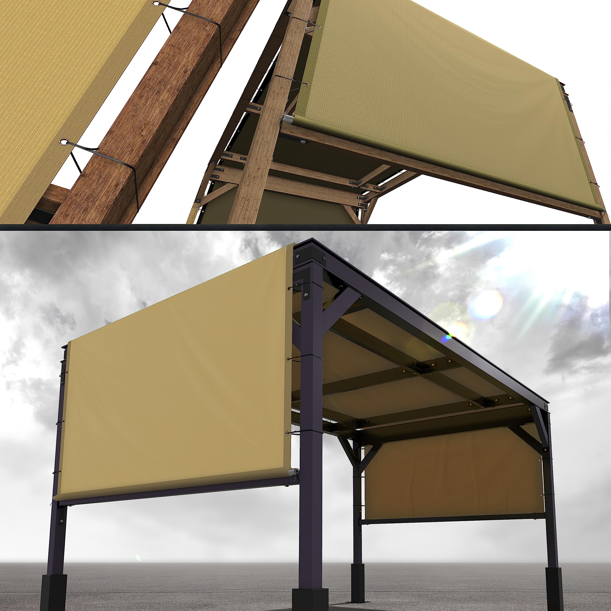 Royal Shade 5' W X 30' L Sand Beige Pergola Sun Shade Canopy Replacement Cover With Stainless Steel Weighted Rods, 95% Uv Blocka
